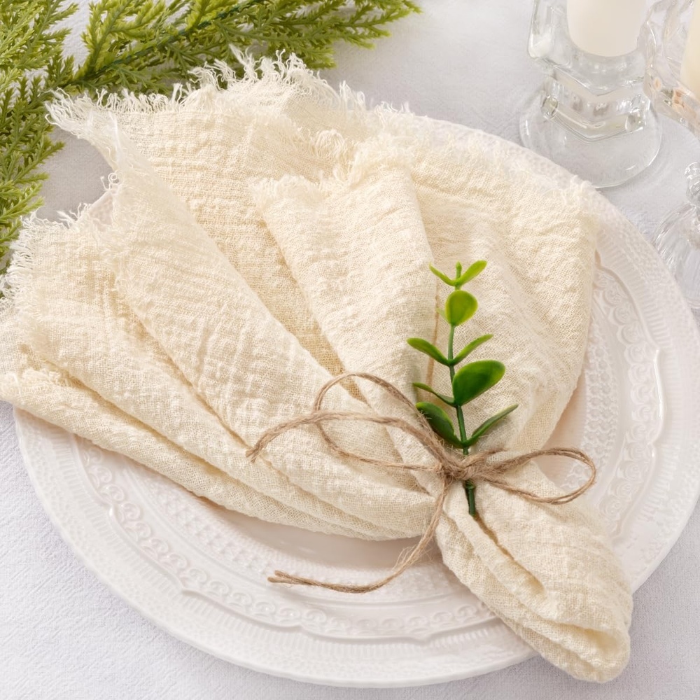 image:imageLinen Cloth Washable Cotton Dinner Napkins Fringe Wedding Party DecorBeige
