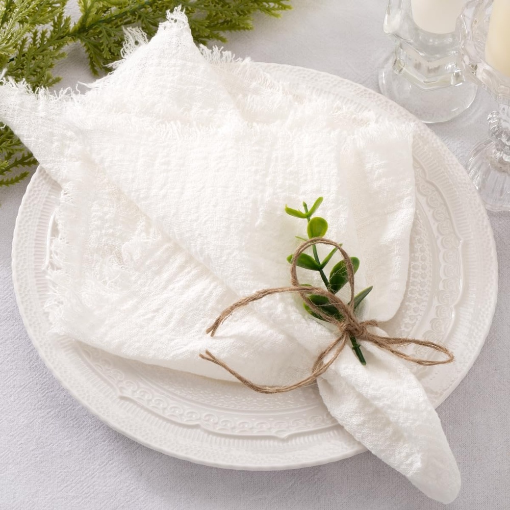 image:imageLinen Cloth Washable Cotton Dinner Napkins Fringe Wedding Party DecorCream Ivory