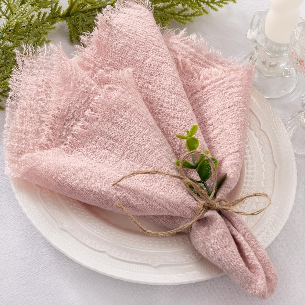 image:imageLinen Cloth Washable Cotton Dinner Napkins Fringe Wedding Party DecorDusty Rose