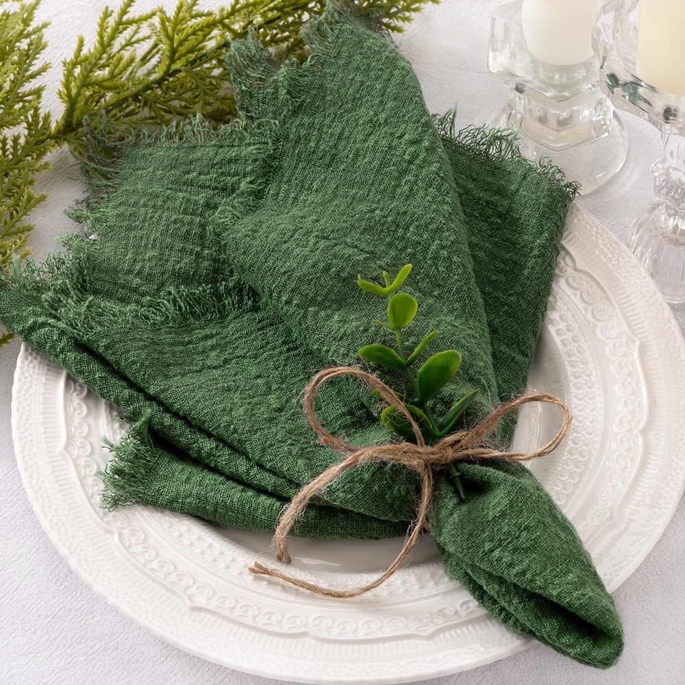 image:imageLinen Cloth Washable Cotton Dinner Napkins Fringe Wedding Party DecorOlive Green