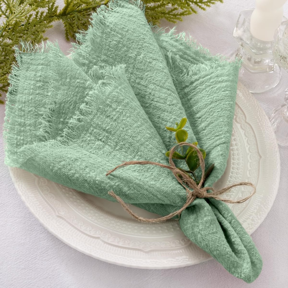 image:imageLinen Cloth Washable Cotton Dinner Napkins Fringe Wedding Party DecorSage Green