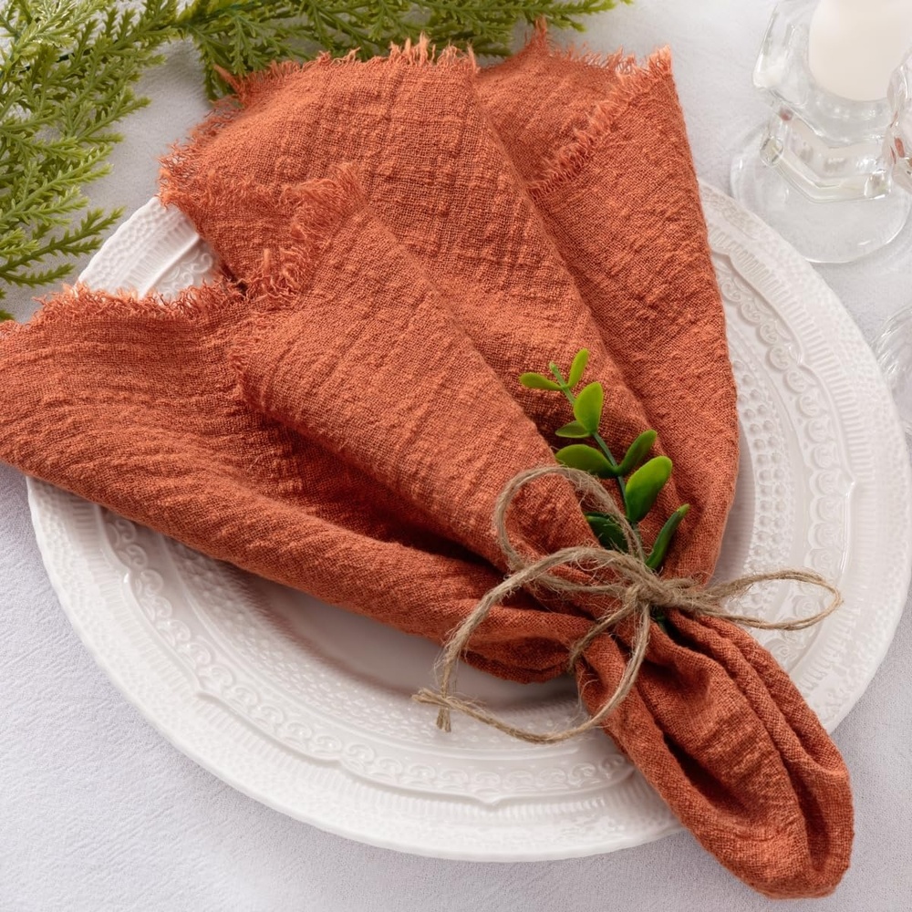image:imageLinen Cloth Washable Cotton Dinner Napkins Fringe Wedding Party DecorTerracotta