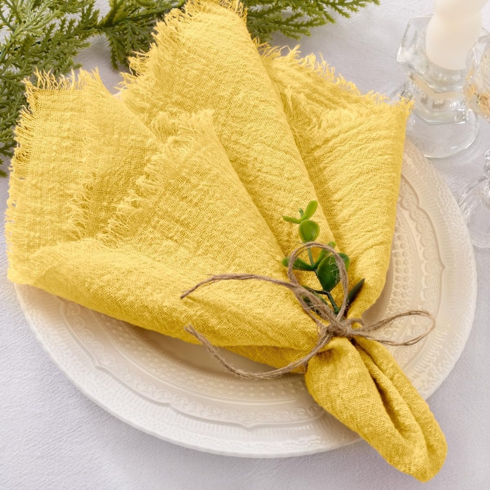 image:imageLinen Cloth Washable Cotton Dinner Napkins Fringe Wedding Party DecorYellow