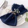 Linen Cloth Washable Cotton Dinner Napkins Fringe Wedding Party Decor(Navy Blue)