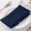 Linen Cloth Washable Cotton Dinner Napkins Fringe Wedding Party Decor(Navy Blue)