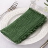 Linen Cloth Washable Cotton Dinner Napkins Fringe Wedding Party Decor(Olive Green)