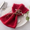 Linen Cloth Washable Cotton Dinner Napkins Fringe Wedding Party Decor(Red)