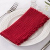 Linen Cloth Washable Cotton Dinner Napkins Fringe Wedding Party Decor(Red)