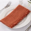 Linen Cloth Washable Cotton Dinner Napkins Fringe Wedding Party Decor(Terracotta)