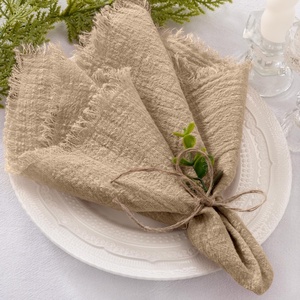 Linen Cloth Washable Cotton Dinner Napkins Fringe Wedding Party Decor(Caramel)