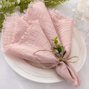 Linen Cloth Washable Cotton Dinner Napkins Fringe Wedding Party Decor(Dusty Rose)