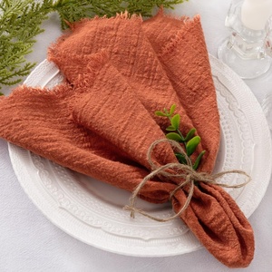 Linen Cloth Washable Cotton Dinner Napkins Fringe Wedding Party Decor(Terracotta)