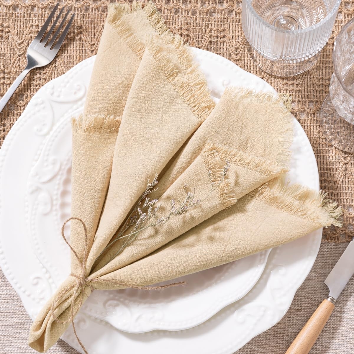 image:imageSocomi Linen Napkins Champagne Fall Thanksgiving Cloth Napkins Bulk Washable Cotton Napkins Set of 10 17x17 for Wedding Party Bridal Baby Shower Birthday Table DecorationsChampagne