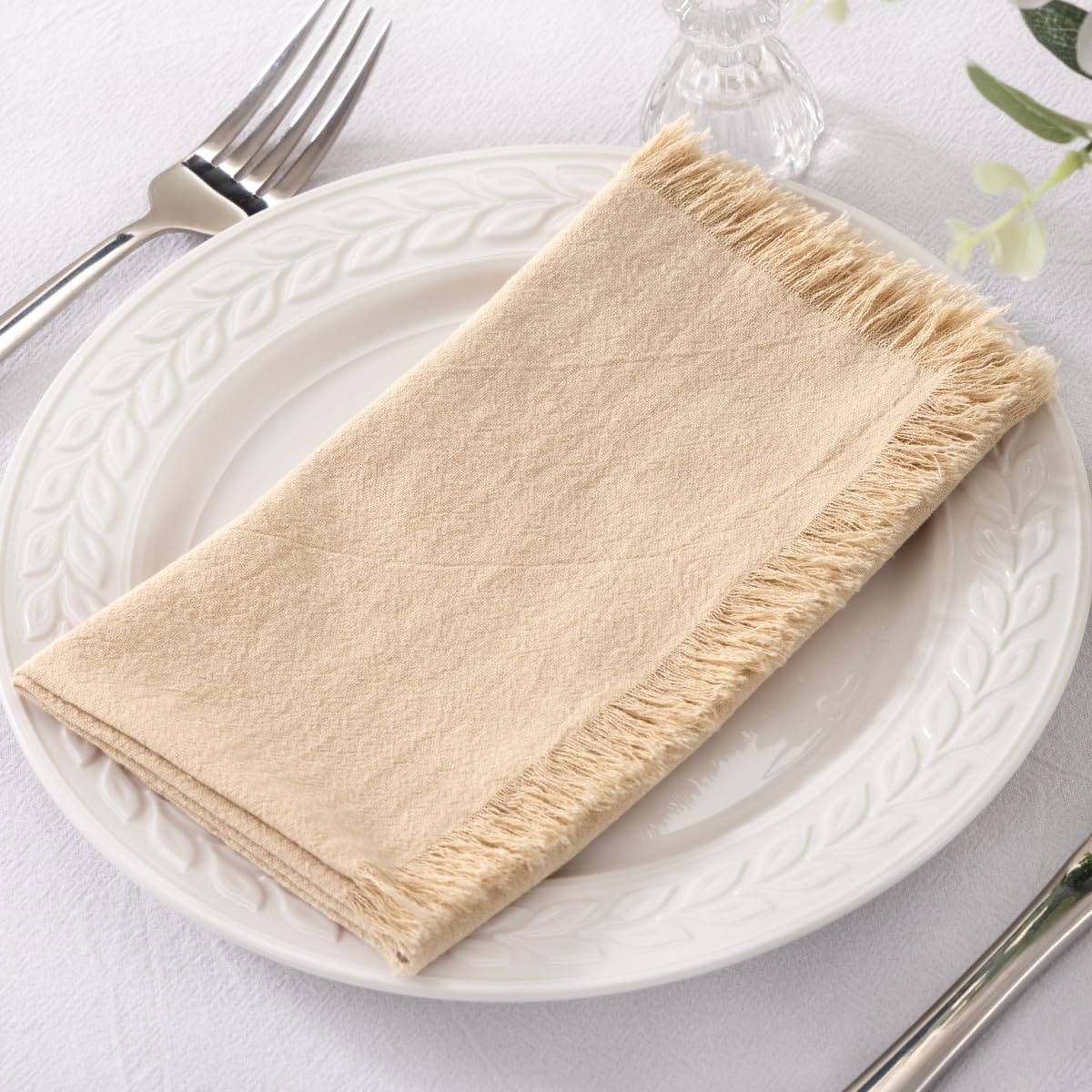 image:imageSocomi Linen Napkins Champagne Fall Thanksgiving Cloth Napkins Bulk Washable Cotton Napkins Set of 10 17x17 for Wedding Party Bridal Baby Shower Birthday Table DecorationsChampagne