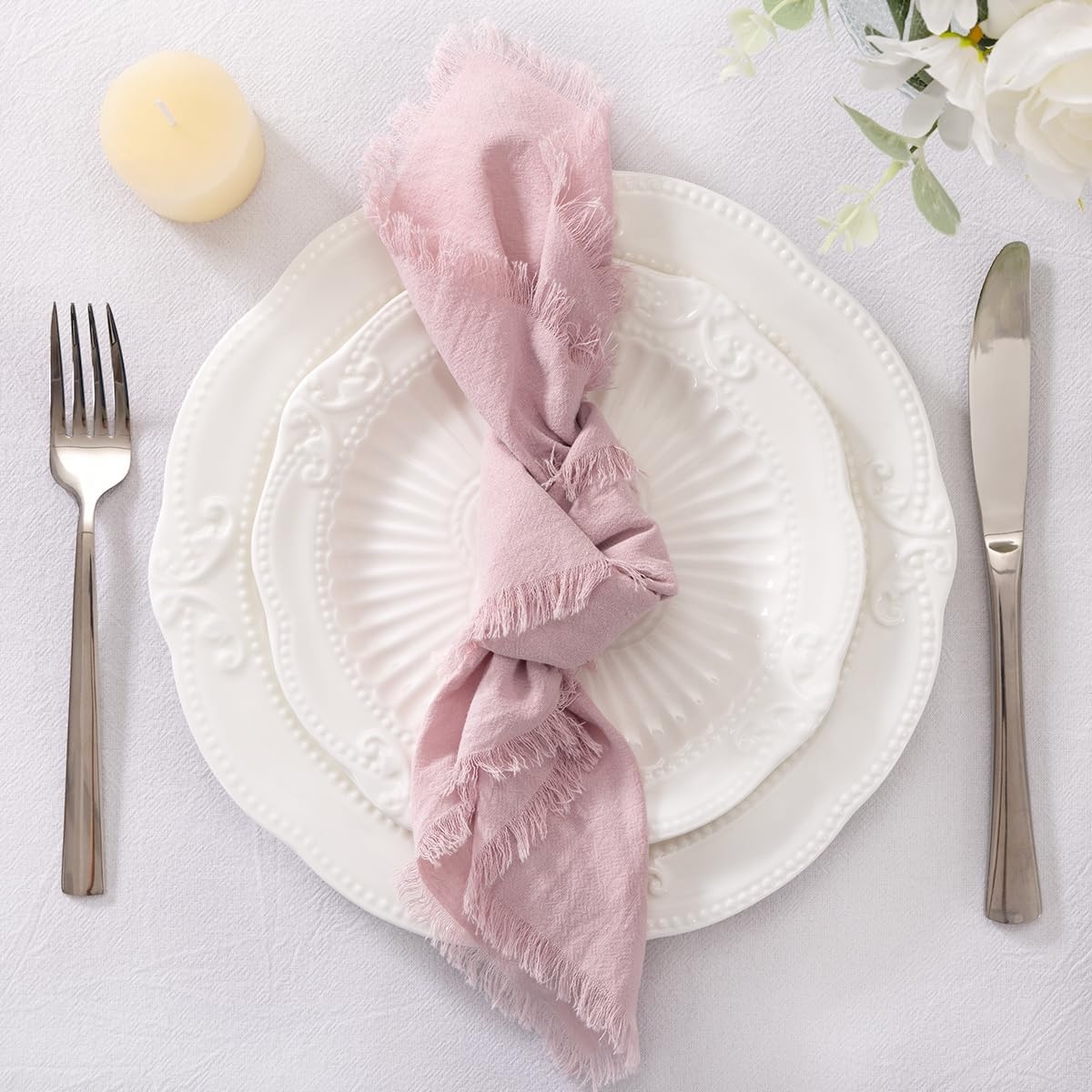 image:imageSocomi Linen Napkins Champagne Fall Thanksgiving Cloth Napkins Bulk Washable Cotton Napkins Set of 10 17x17 for Wedding Party Bridal Baby Shower Birthday Table DecorationsDusty Pink