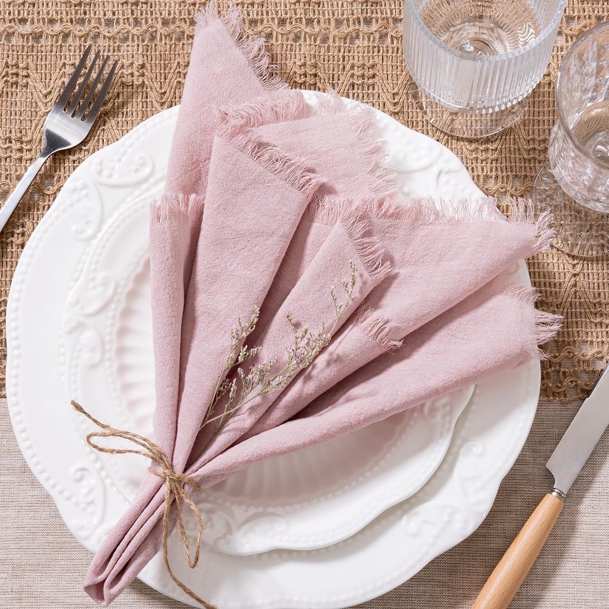 image:imageSocomi Linen Napkins Champagne Fall Thanksgiving Cloth Napkins Bulk Washable Cotton Napkins Set of 10 17x17 for Wedding Party Bridal Baby Shower Birthday Table DecorationsDusty Pink