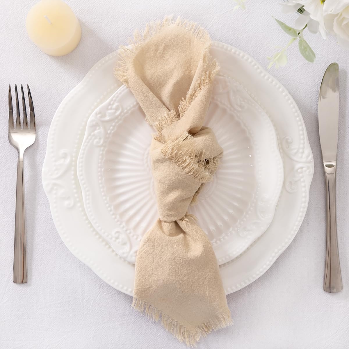 image:imageSocomi Linen Napkins Champagne Fall Thanksgiving Cloth Napkins Bulk Washable Cotton Napkins Set of 10 17x17 for Wedding Party Bridal Baby Shower Birthday Table DecorationsChampagne