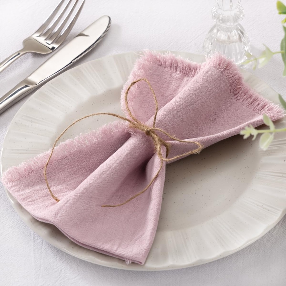 image:imageSocomi Linen Napkins Champagne Fall Thanksgiving Cloth Napkins Bulk Washable Cotton Napkins Set of 10 17x17 for Wedding Party Bridal Baby Shower Birthday Table DecorationsDusty Pink