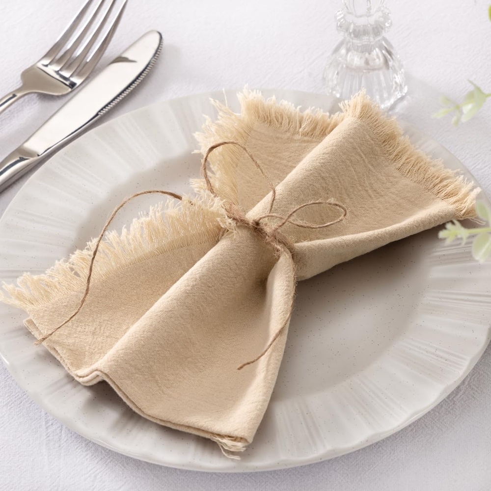 image:imageSocomi Linen Napkins Champagne Fall Thanksgiving Cloth Napkins Bulk Washable Cotton Napkins Set of 10 17x17 for Wedding Party Bridal Baby Shower Birthday Table DecorationsChampagne